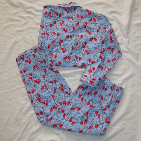 Pajama Mania Women’s Two Piece Flannel Pajamas Blue With Red Cardinals Size L - Picture 3 of 4